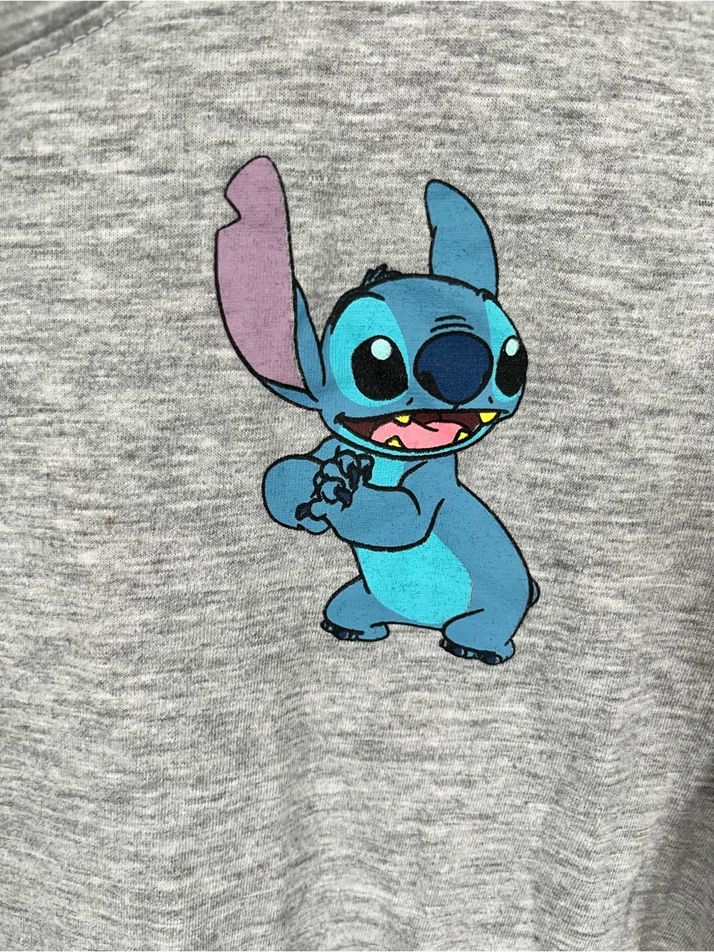 Disney Grey Tee with Blue Stitch Character and Pink Ear Accent